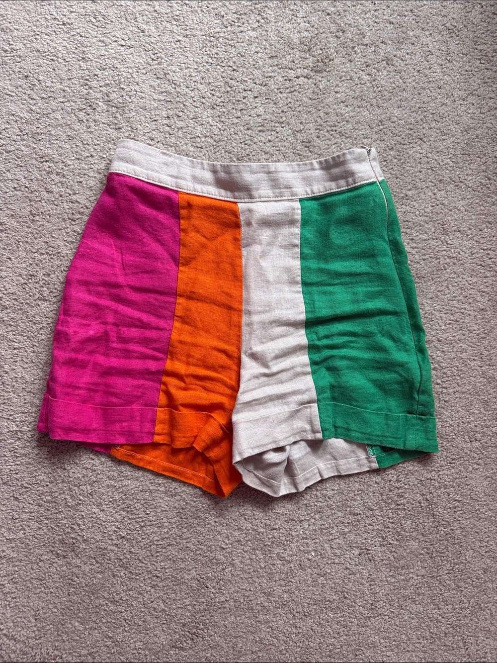 Project Adamo XS Colorblock 100% Linen High-Waisted Shorts Resort Vacation